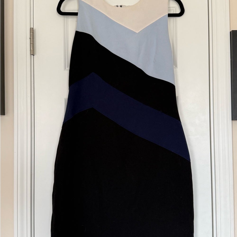 White House Black Market Black, Blue and White Colorblock Dress